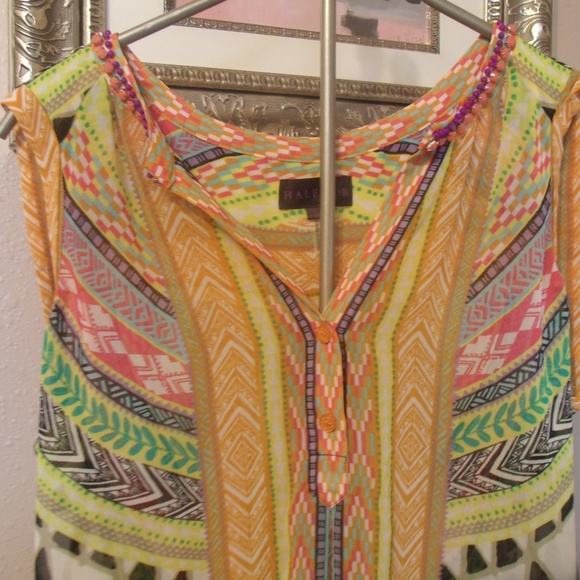 Hale Bob Multicolor Jeweled Neck Sheer Top - Picture 3 of 8